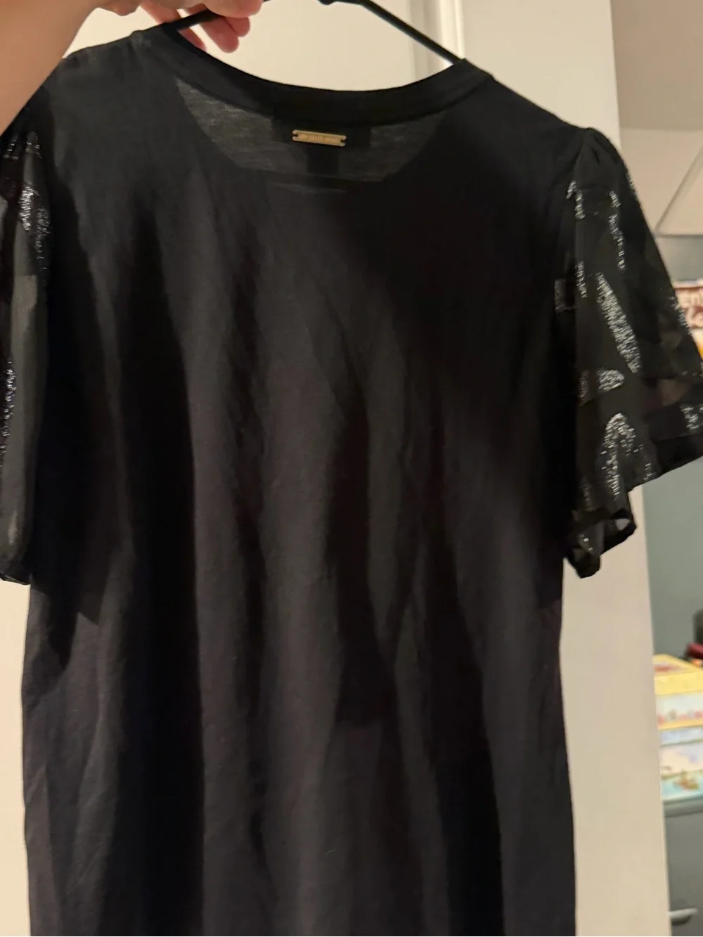 Michael Kors Black Tee with Sheer Metallic Puff Sleeves